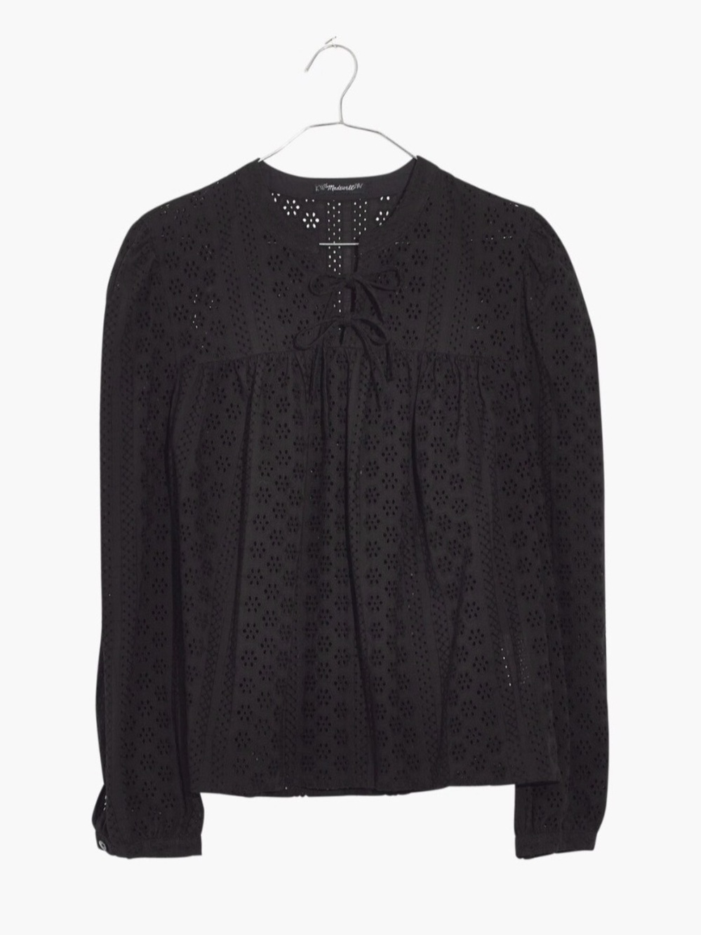 🤎 Madewell 🤎 Black Eyelet Double-Tie Peasant Top (S)